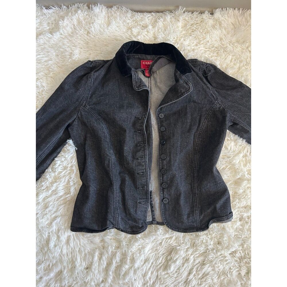 Chaps Denim Womens Size M Black Velvet Collar Denim Jacket